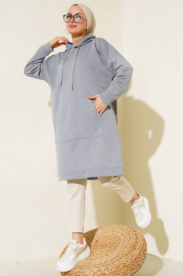 Kanguru Cepli Tunik Gri - 300-500 TL Ürünler