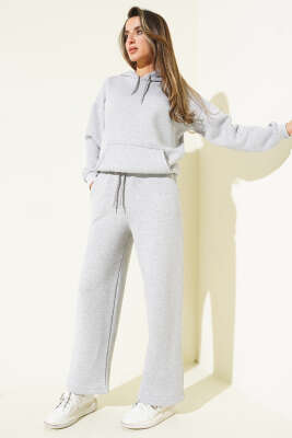 Kanguru Cepli Üç İplik Sweatshirt İkili Takım Gri - MURAT GİYİM