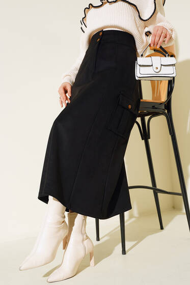Kapak Cepli Etek Siyah - Uzun Etek