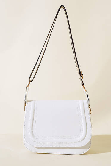 Kapaklı Baget Çanta Beyaz - Kol Çantası