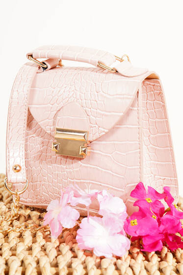 Kapaklı Çapraz El ve Omuz Çantası Pudra - Kol Çantası