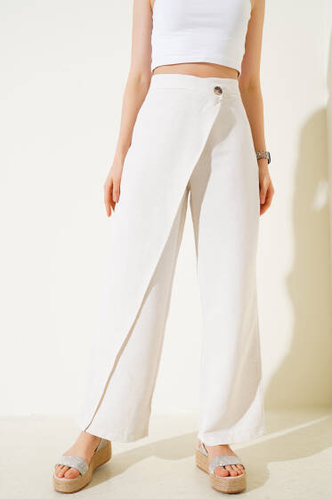 Kapaklı Salaş Pantolon Bej - Kadın Giyim Modelleri