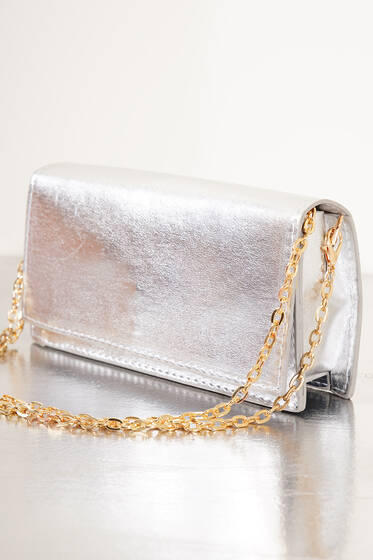 Kapaklı Zincirli Omuz Çantası Gri - Kol Çantası