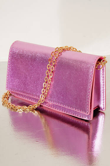 Kapaklı Zincirli Omuz Çantası Lila - Kol Çantası