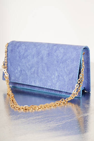 Kapaklı Zincirli Omuz Çantası Mavi - Kol Çantası