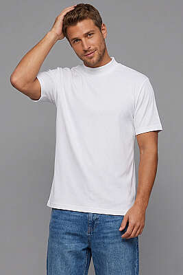 Kapalı Yaka Basic Erkek T-shirt Beyaz - WİPEOUT