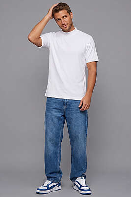 Kapalı Yaka Basic Erkek T-shirt Beyaz - Babalar Günü