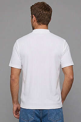 Kapalı Yaka Basic Erkek T-shirt Beyaz - Babalar Günü