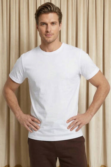 Kapalı Yaka Basic Erkek T-shirt Beyaz - Yılın Fırsatı