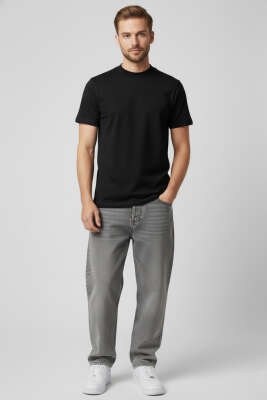 Kapalı Yaka Basic Erkek T-shirt Siyah - Yılın Fırsatı