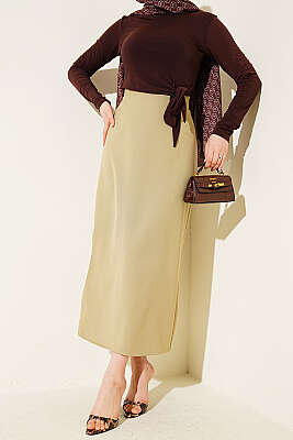 Kapalı Yırtmaçlı Kalem Etek Çağla Yeşili 