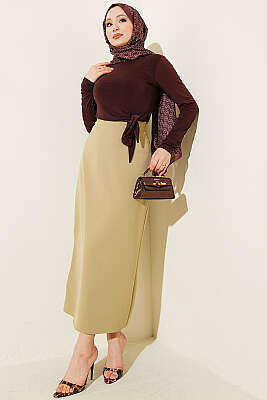 Kapalı Yırtmaçlı Kalem Etek Çağla Yeşili - Etek