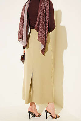 Kapalı Yırtmaçlı Kalem Etek Çağla Yeşili - Etek