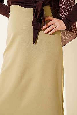 Kapalı Yırtmaçlı Kalem Etek Çağla Yeşili - Etek