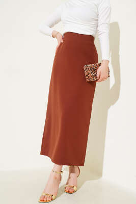 Kapalı Yırtmaçlı Kalem Etek Kahve 