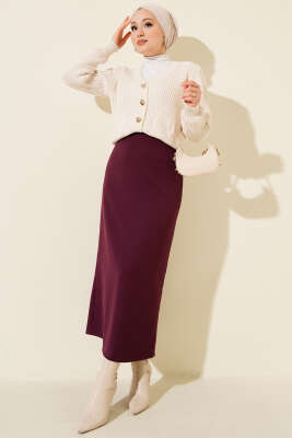 Kapalı Yırtmaçlı Kalem Etek Mor - Etek