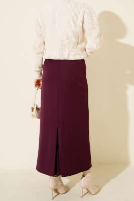 Kapalı Yırtmaçlı Kalem Etek Mor - Etek