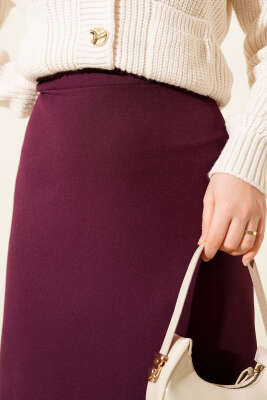 Kapalı Yırtmaçlı Kalem Etek Mor - Etek