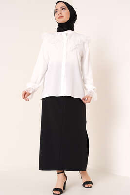 Kapalı Yırtmaçlı Kalem Etek Siyah - Uzun Etek