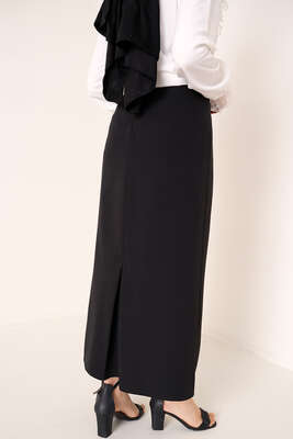 Kapalı Yırtmaçlı Kalem Etek Siyah - Uzun Etek