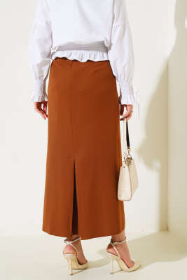 Kapalı Yırtmaçlı Kalem Etek Taba - Uzun Etek