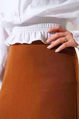 Kapalı Yırtmaçlı Kalem Etek Taba - Uzun Etek