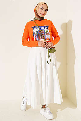 Kapı Baskılı Basic Tunik Oranj - Tunik