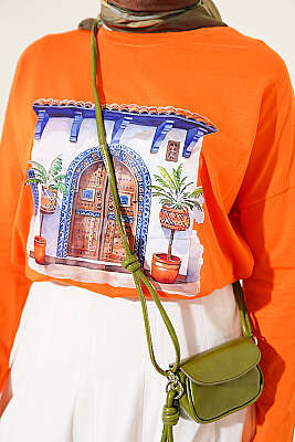 Kapı Baskılı Basic Tunik Oranj - Tunik