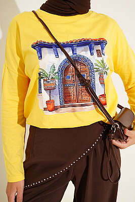 Kapı Baskılı Basic Tunik Sarı - Tunik