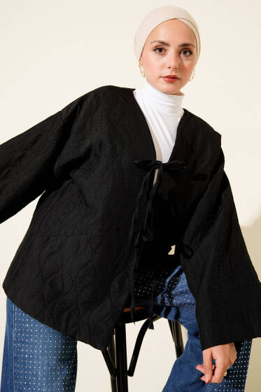 Kapitone Bağlamalı Kimono Siyah - Dış Giyim&Mont