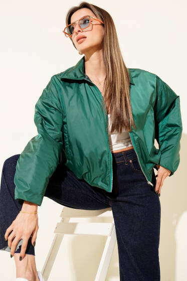 Kapitone Bomber Kısa Mont Yeşil - Kadın Giyim Modelleri