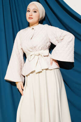 Kapitone Ceketli Etekli İkili Takım Bej - İkili Takım