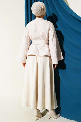 Kapitone Ceketli Etekli İkili Takım Bej - İkili Takım