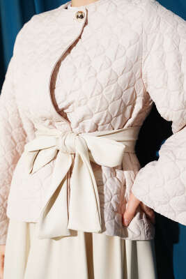 Kapitone Ceketli Etekli İkili Takım Bej - İkili Takım