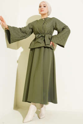 Kapitone Ceketli Etekli İkili Takım Haki - HEWES