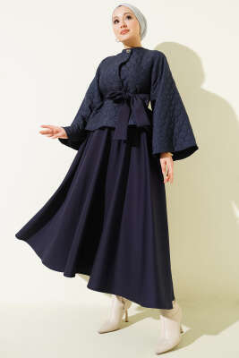 Kapitone Ceketli Etekli İkili Takım Lacivert - HEWES