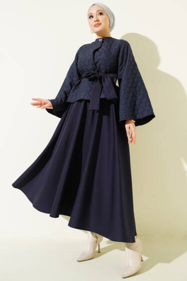 Kapitone Ceketli Etekli İkili Takım Lacivert - İkili Takım