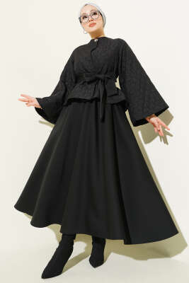 Kapitone Ceketli Etekli İkili Takım Siyah - HEWES