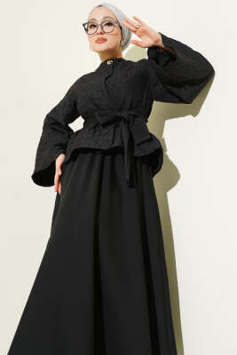 Kapitone Ceketli Etekli İkili Takım Siyah - İkili Takım