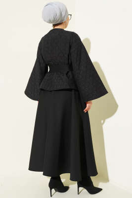 Kapitone Ceketli Etekli İkili Takım Siyah - İkili Takım