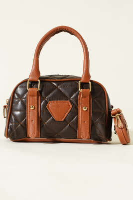 Kapitone Detay Fermuarlı Çanta Acı Kahve - Kol Çantası