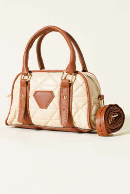 Kapitone Detay Fermuarlı Çanta Bej Kahve - GÜZEL ÇANTA