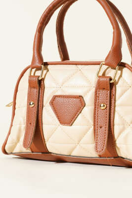 Kapitone Detay Fermuarlı Çanta Bej Kahve - Kol Çantası