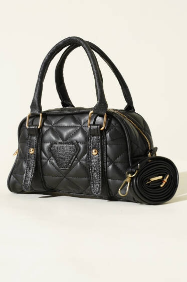 Kapitone Detay Fermuarlı Çanta Siyah - Kol Çantası