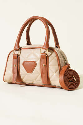 Kapitone Detay Fermuarlı Çanta Vizon - GÜZEL ÇANTA