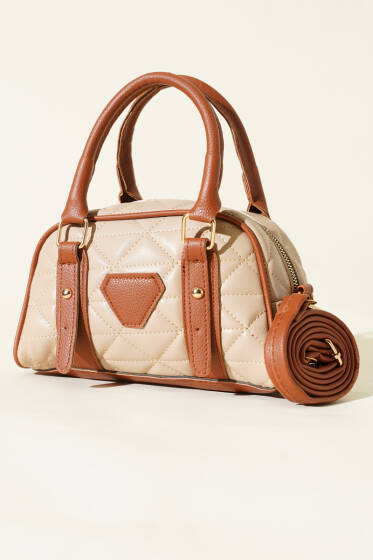 Kapitone Detay Fermuarlı Çanta Vizon - Kol Çantası