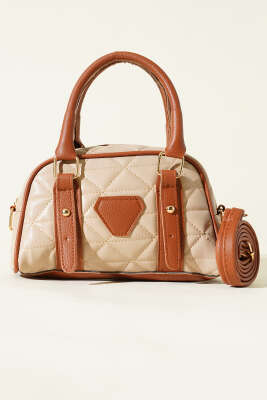 Kapitone Detay Fermuarlı Çanta Vizon - Kol Çantası