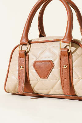 Kapitone Detay Fermuarlı Çanta Vizon - Kol Çantası