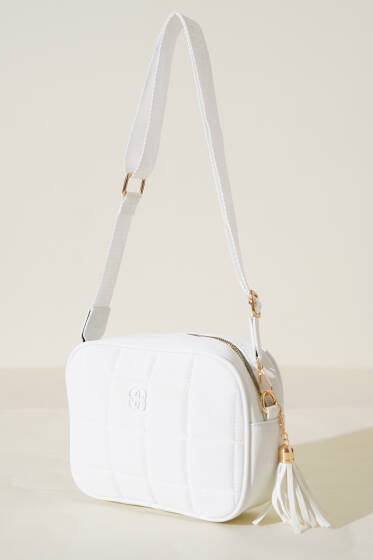 Kapitone Fermuarlı Çapraz Çanta Beyaz - Kol Çantası