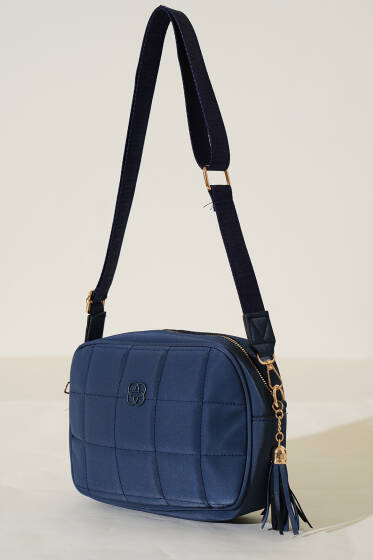 Kapitone Fermuarlı Çapraz Çanta Lacivert - Kol Çantası